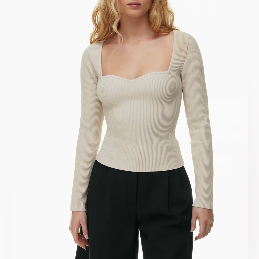 Babaton Ribbed Square-Neck Long Sleeve Top - Cream